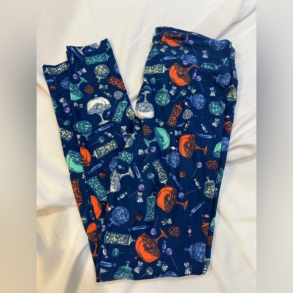 Lularoe One Size Leggings Lamps and Candy Blue - Picture 1 of 6